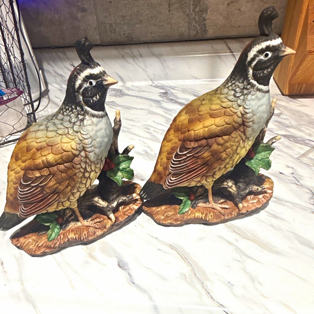 Homco Masterpiece Hand-Painted Porcelain Quail Bird Figurine Pair Both
